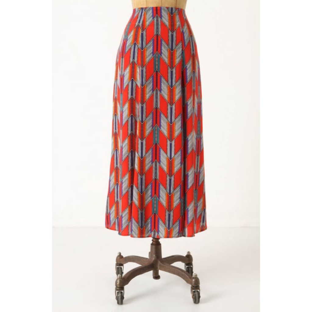 Mara Hoffman Red Silk Arrow Feather Skirt 0